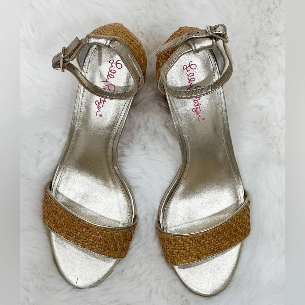 Lilly Pulitzer Amber Lynn Straw Sandal Heels Ankle Strap size 9.5 - Picture 5 of 11